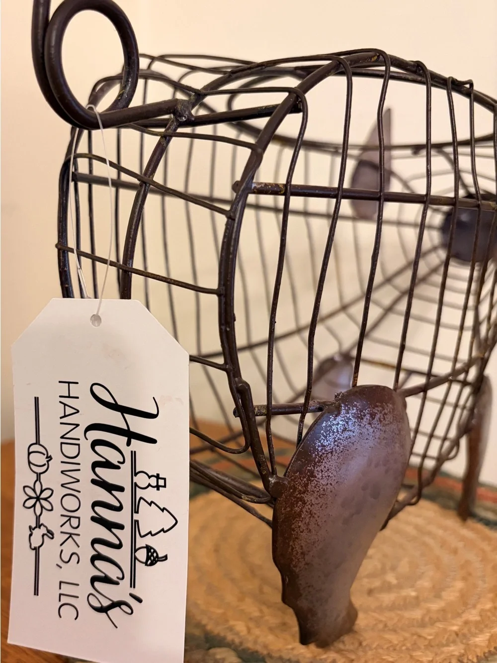 Wire Pig Basket with Rustic Metal Accents Brown NWT Egg basket Farmhouse Rustic